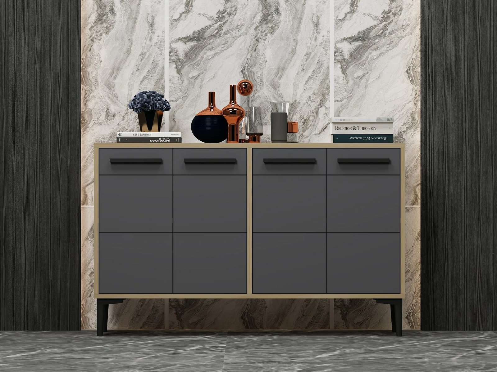 Konsolë Hanah Home Stria, ngjyrë lis safir dhe antracit