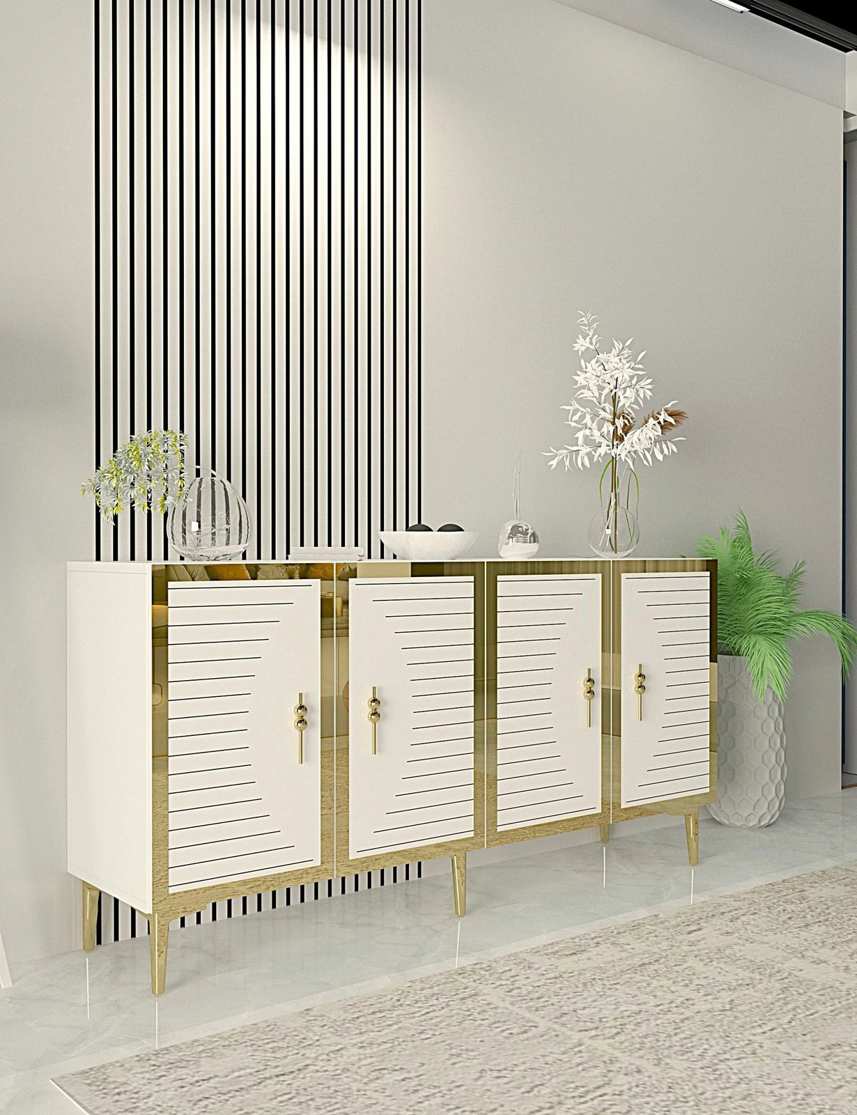 Konsolë Skye Decor, e bardhë, ari