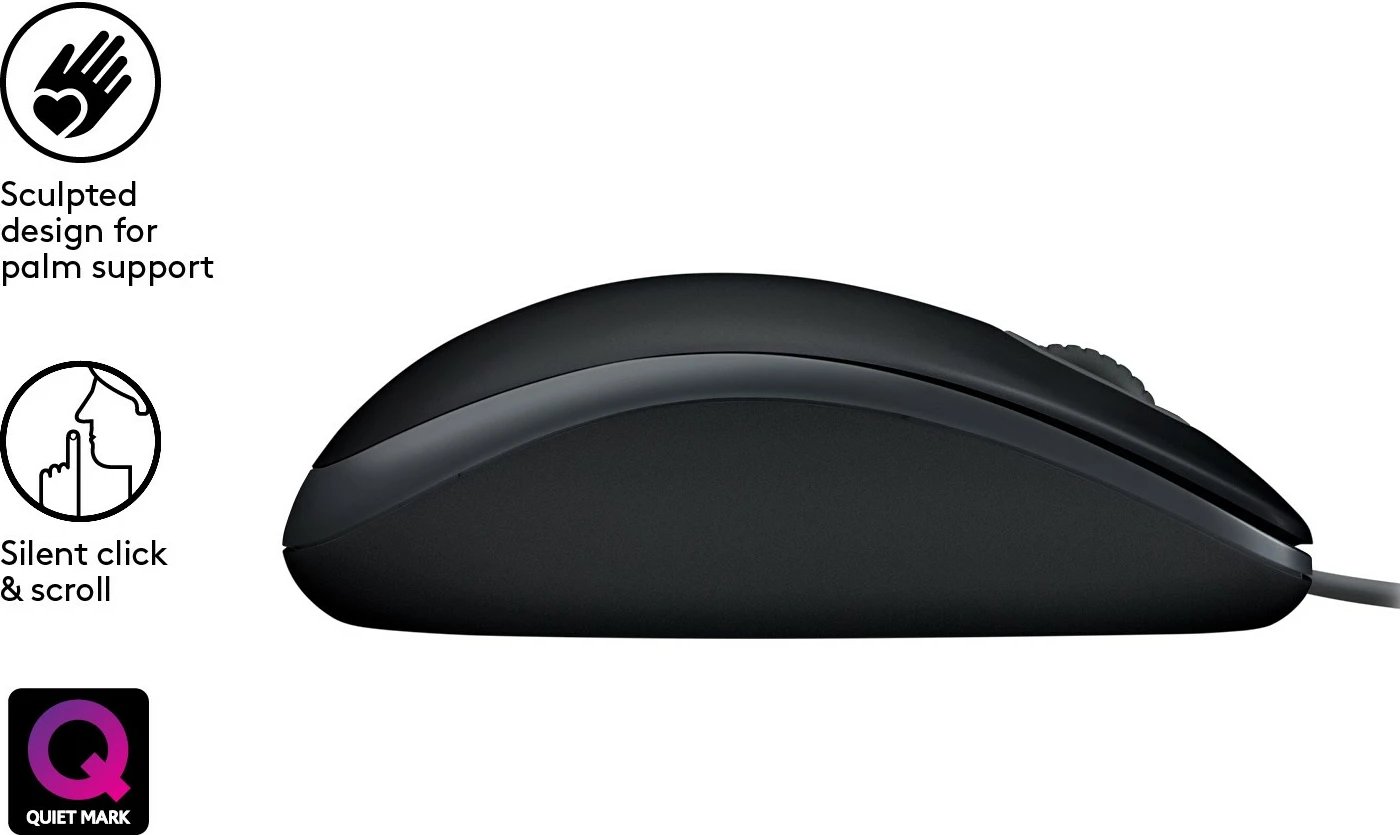 Maus Logitech M110 Silent, Ambidextrous, Optical, USB Type-A, 1000 DPI, Black
