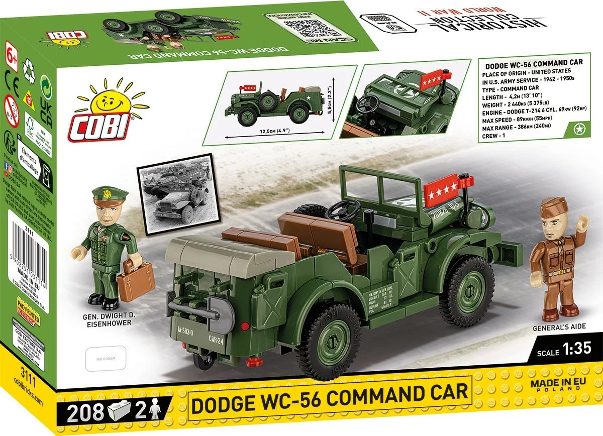 Set blloqesh Cobi Klocki Dodge WC-56 Command Car, 208 pjesë, me 2 figurina, Jeshile