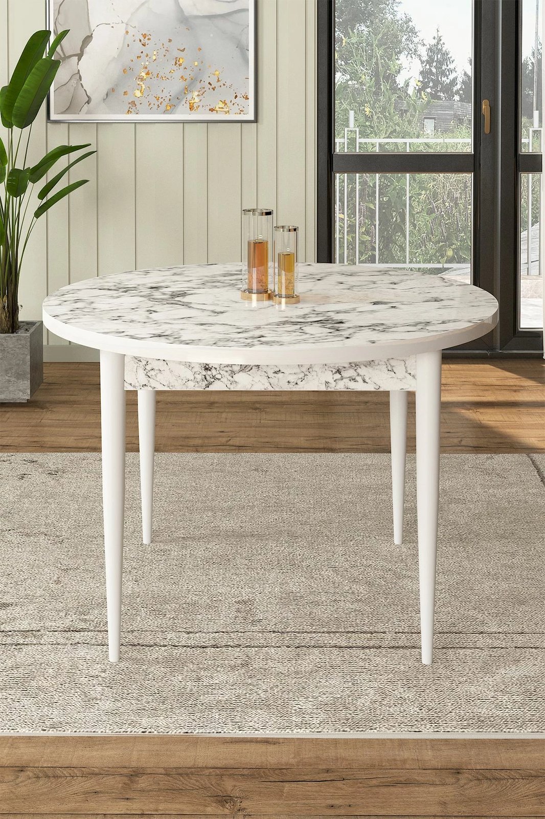 Tavolinë ngrënieje Hanah Home, Rox, mermer i bardhë, e bardhë