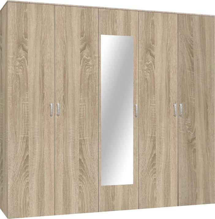 Dollap pesë-fletësh me pasqyrë, ngjyrë sonoma, 220x52x200cm