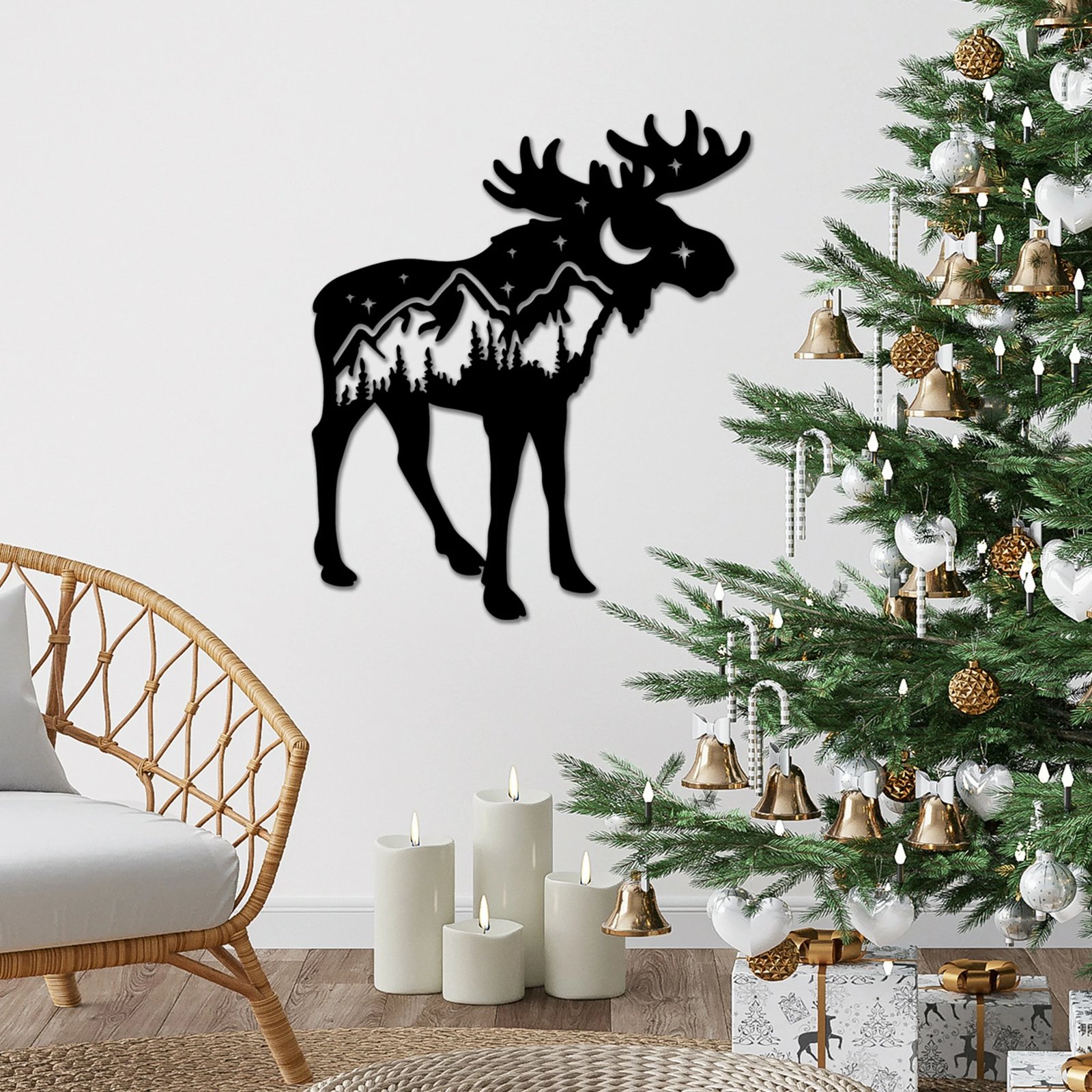 Aksesor dekorativ metalik për mur, Wallity, Cervo-1, ngjyrë e zezë, 60x69cm