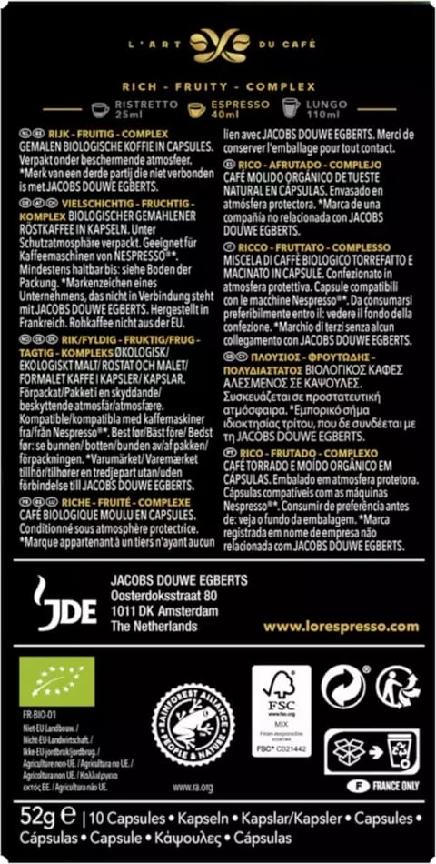 Kapsula Kafeje L'OR Bio, 10 copë