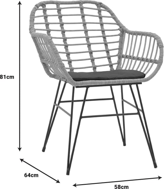 Tavolinë me karrige Naoki V set prej 5 copash rattan pe ngjyrë natyrale dhe metal i zi 80x80x78cm