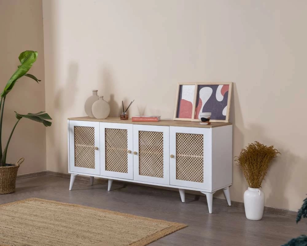 Konsol Skye Decor, ngjyrë e bardhë dhe lis, Goose