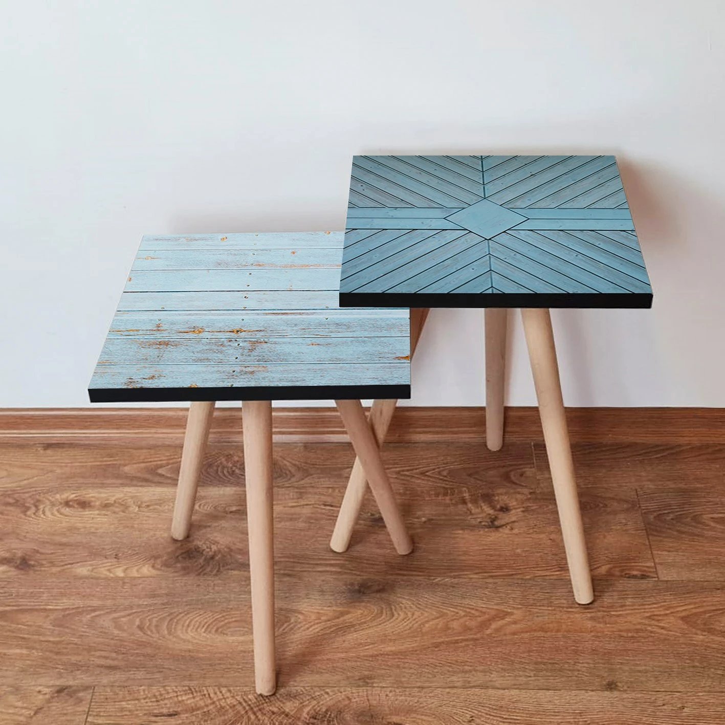 Set tavolinash të mbivendosura, dy copë, ngjyrë kaltër-kafe, Skye Decor, 2Shp450