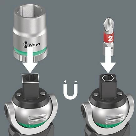 Set veglash Wera 8009 Zyklop Pocket 4, 1/4", me kasë, e zezë/e gjelbër