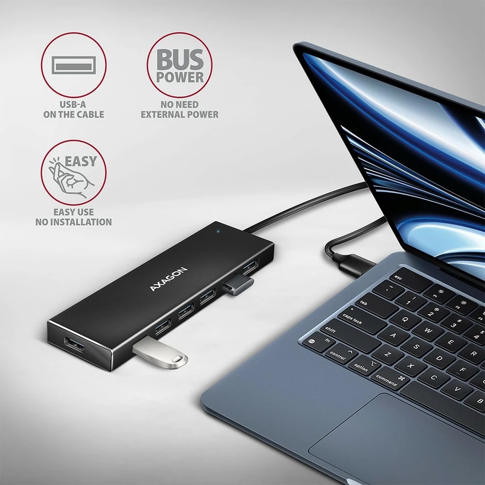 Hub USB AXAGON HUE-F7A, 7 porta, USB 3.2 Gen 1, alumini, 1m kabllo, i zi