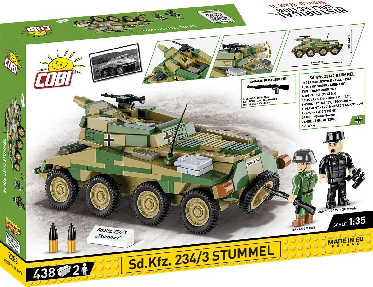 Set ndërtimi Cobi Klocki Historical Collection Sd.Kfz. 234/3 Stummel, 438 pjesë, me 2 figura, kamuflazh Set ndërtimi Cobi Klocki Historical Collection Sd.Kfz. 234/3 Stummel, 438 pjesë, me 2 figura, kamuflazh