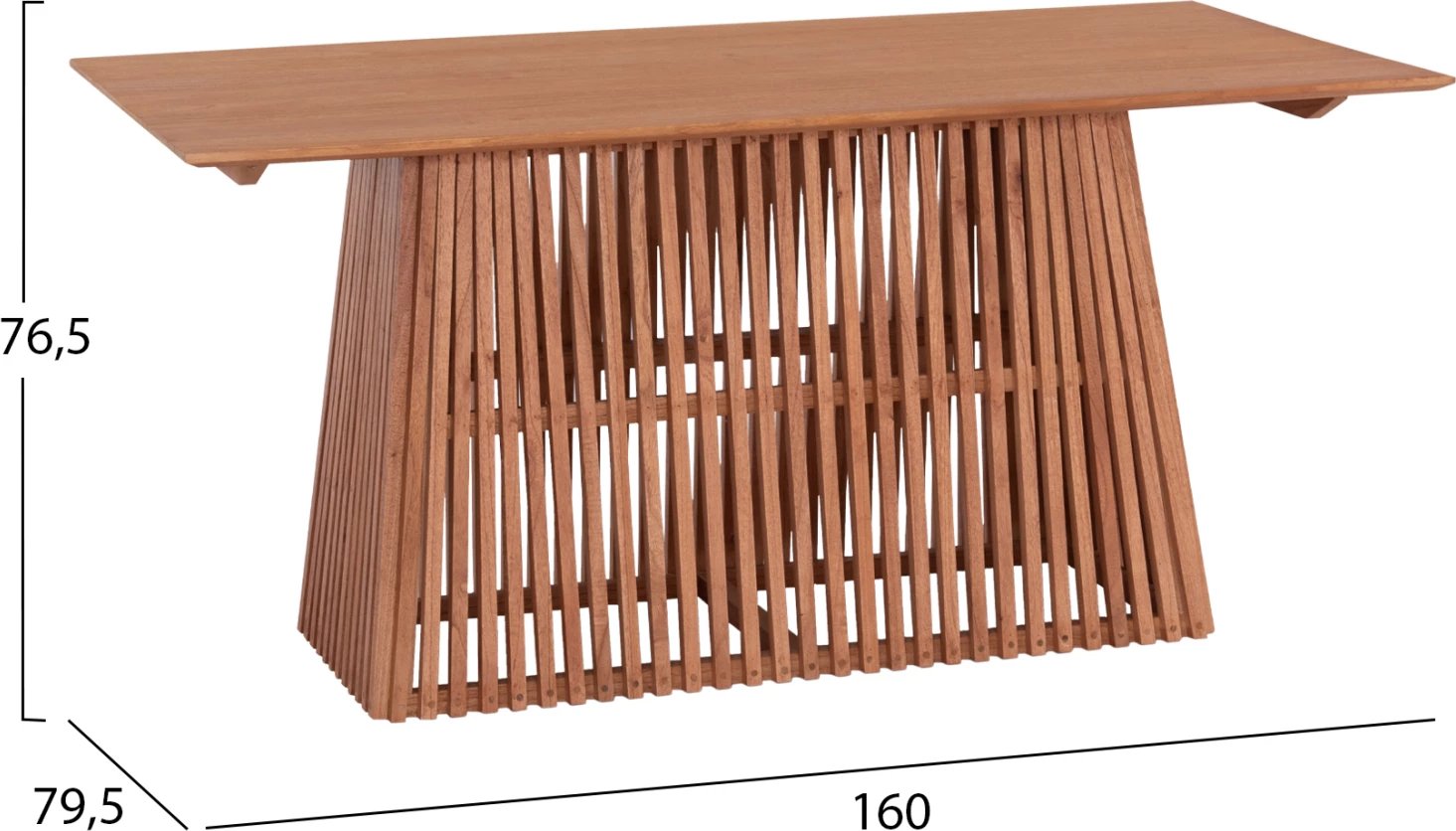 Tavolinë drejtkëndore për ngrënie, druri Mindi, ngjyrë natyrale, 160x79.5x76.5 cm