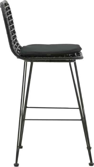 Karrige për bar Naoki, jastëk PE, ngjyrë e zezë, këmbë metalike, 46x56x110cm