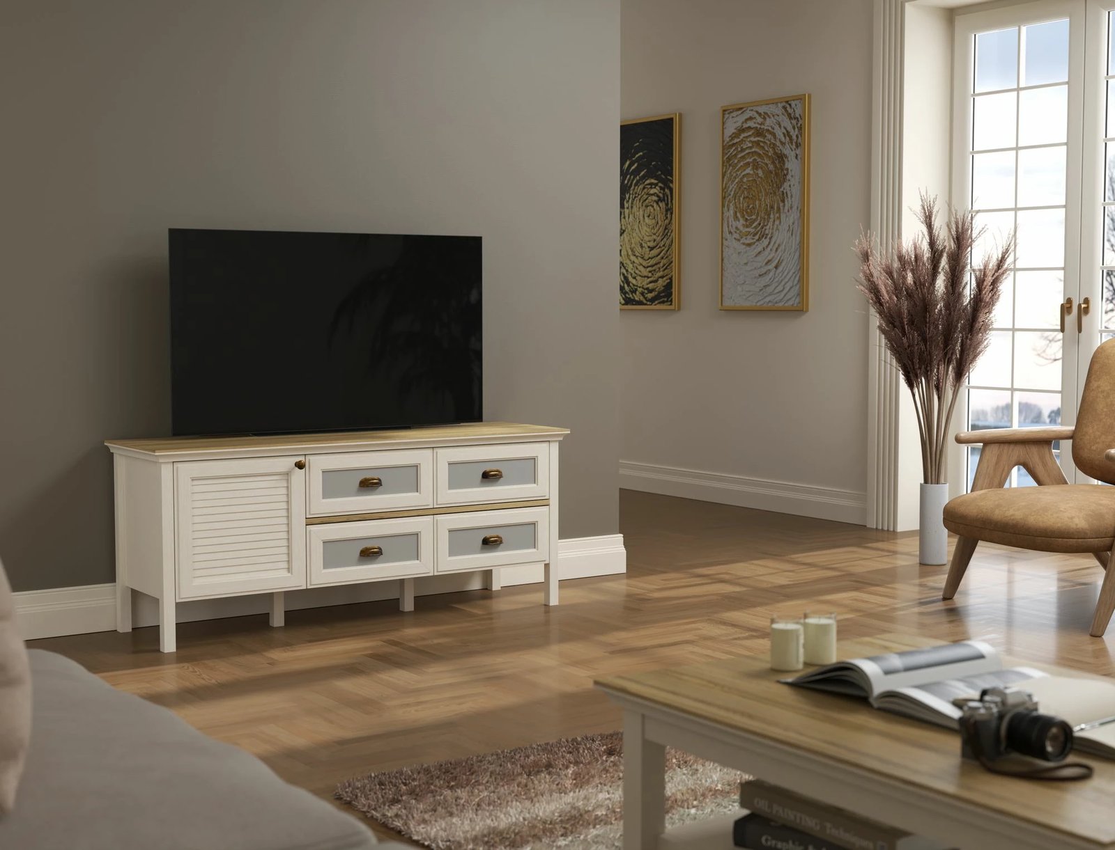 Komodë TV Skye Decor, FRN-21012, krem, lis, gri