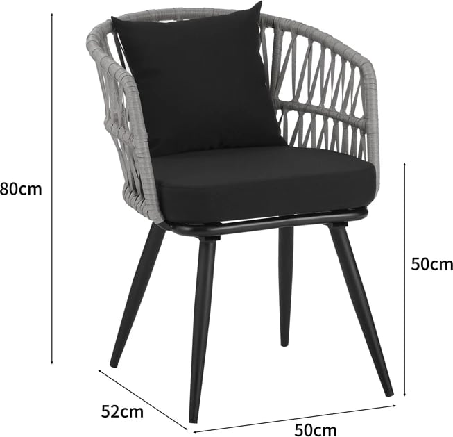 Karrige Naoki Pakoworld pe rattan -metal, përfundim natyral, këmbë/jastëk të zi, 62x60x80cm