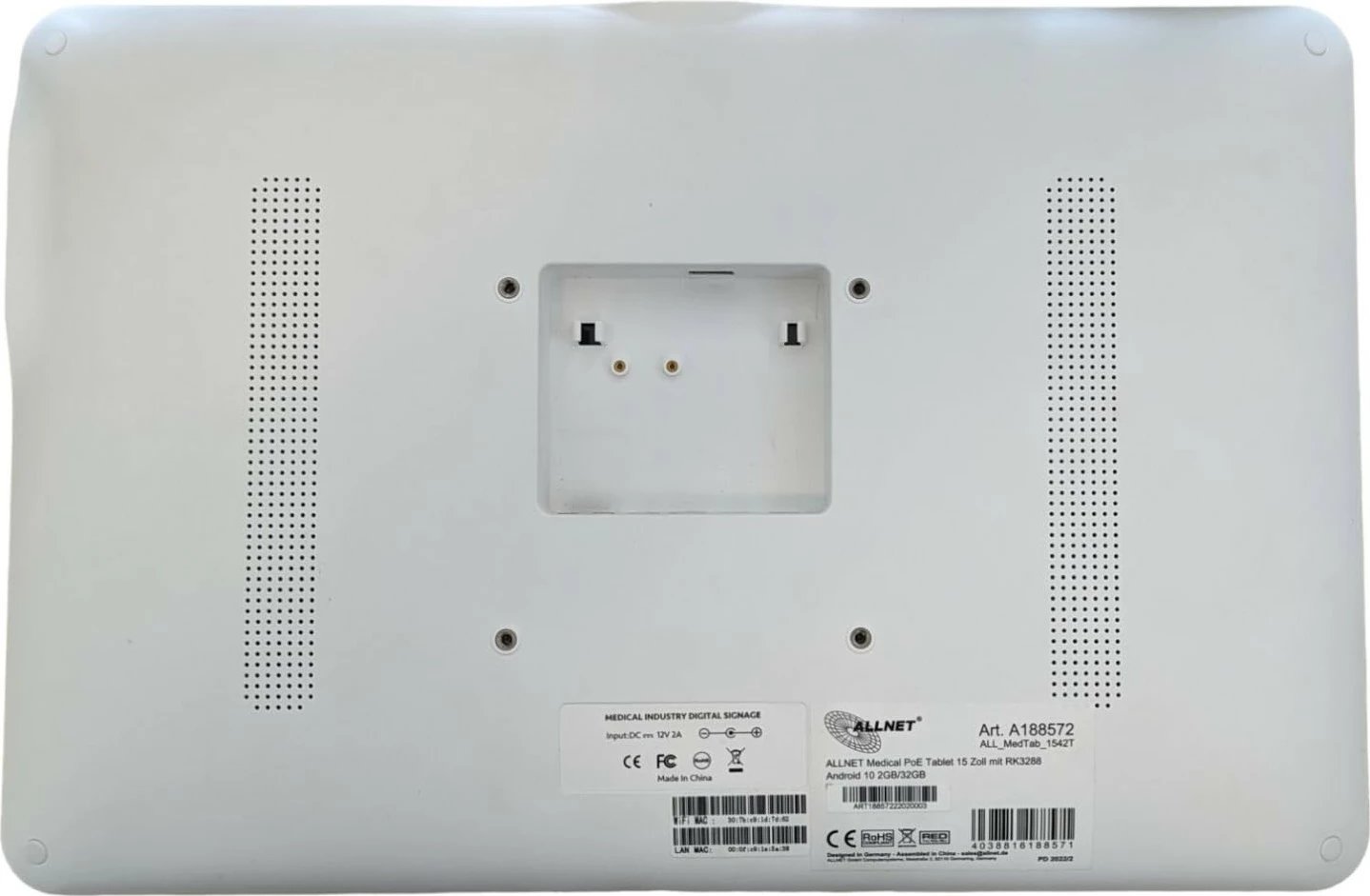 Tabletë ALLNET Medical PoE 15 Zoll, RK3568, 4GB/16GB, bardhë