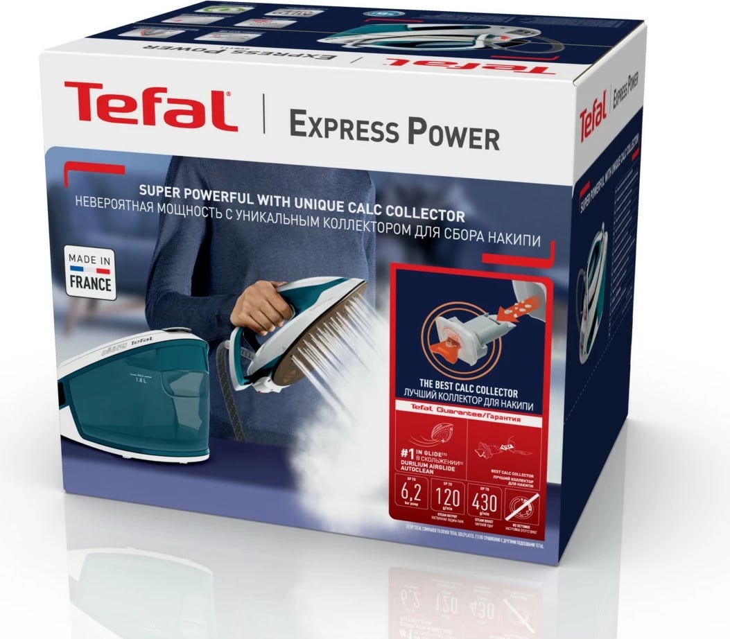 Hekur me avull Tefal Express Power SV8111, 1.8L, 6.2 bar, kaltër/bardhë