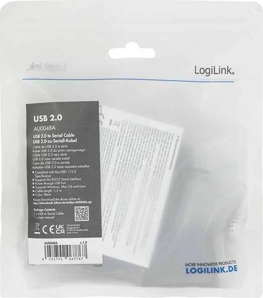 Adapter USB në DB9 Serial LogiLink AU0048A, 1.5m, i zi