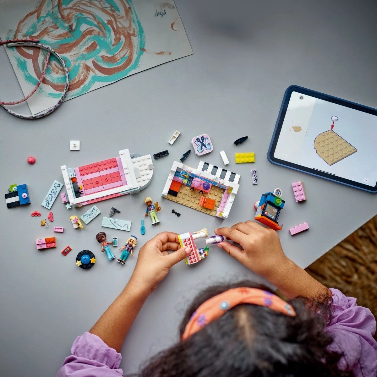 Set lodrash LEGO Friends 42662, Sallon flokësh dhe Dyqan aksesorësh, 347 pjesë, për fëmijë, shumëngjyrësh