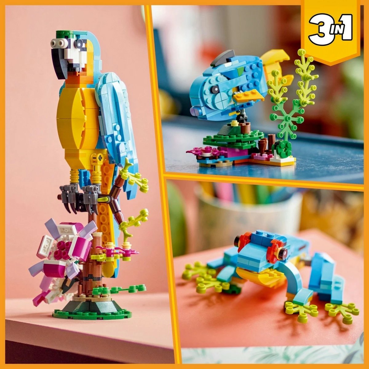 Set LEGO Creator 3-in-1, 31136 Exotic Parrot, 253 pjesë, shumëngjyrësh