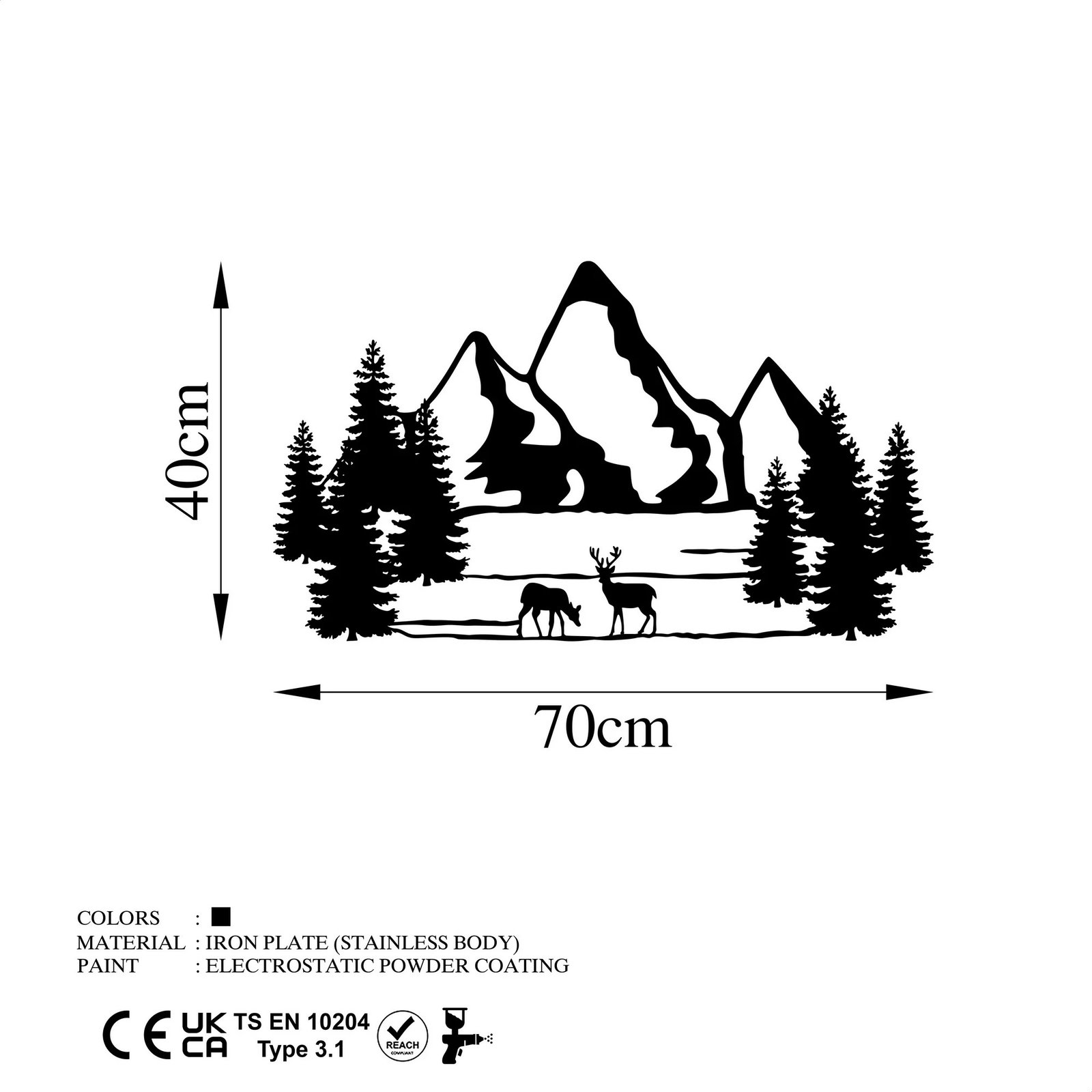 Aksesor dekorativ muri prej metali, peizazh, Landscape 5, ngjyrë e zezë, 40x70cm