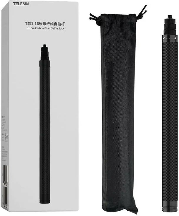 Shkop selfie, Telesin, TE-MNP-117, fibrë karboni 1.16 m, i rregullueshëm 25–116 cm, për kamera, me qese ruajtjeje