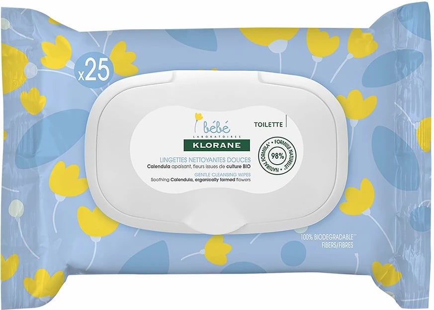 Peceta të lagura për fëmijë Klorane Bebe Gentle Cleansing Wipes 25 copë