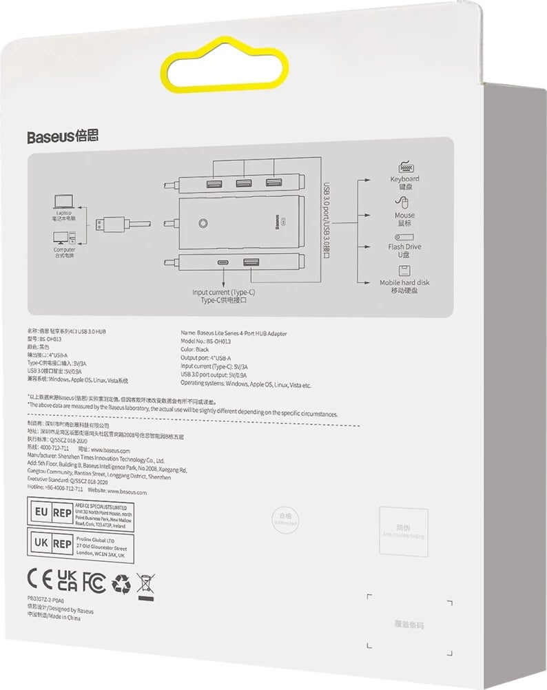 HUB Baseus Lite Series WKQX030101, 4x USB-A 3.0, 1x USB-C, 1m, i zi