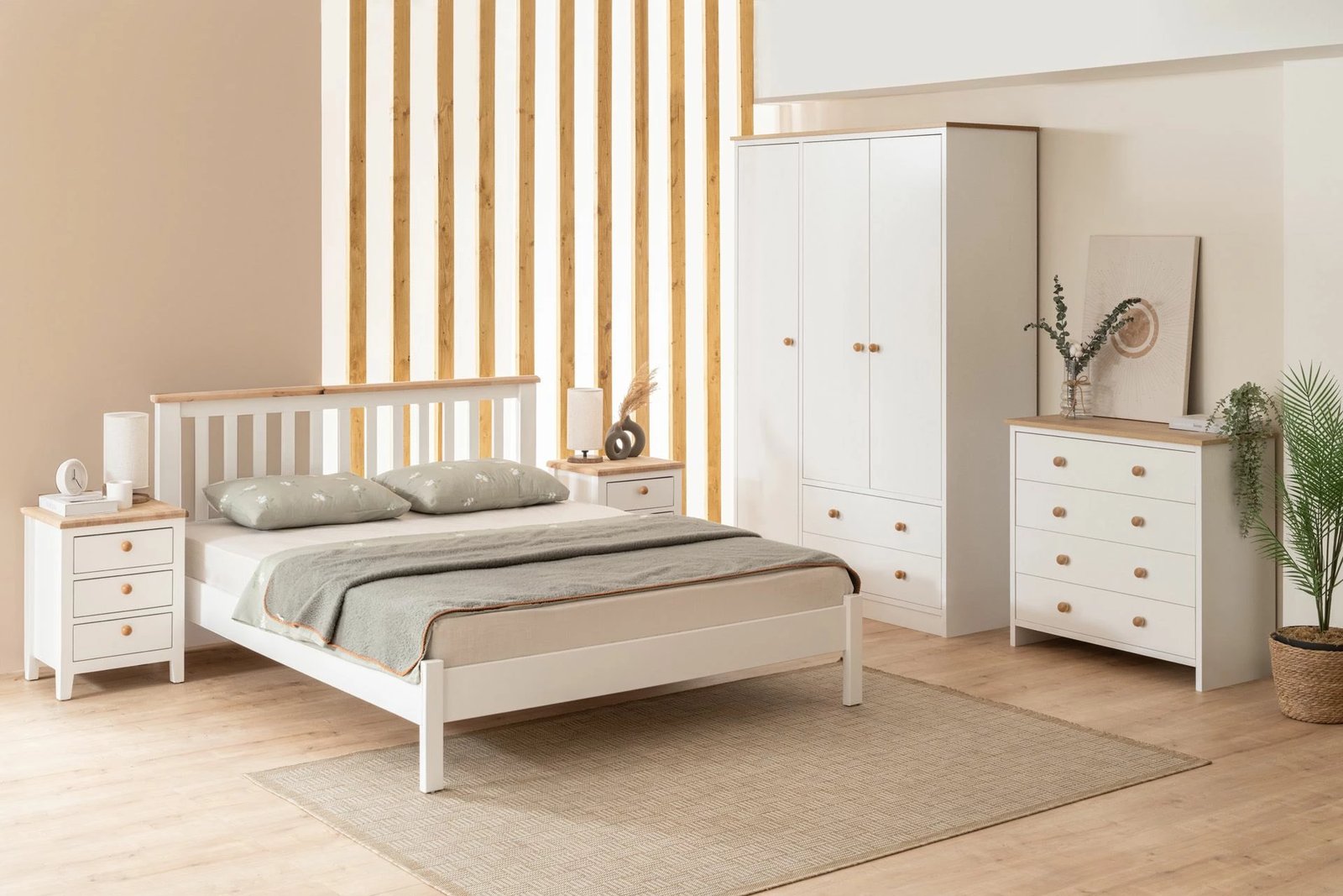 Krevat dopio Hanah Home, Fidan Modern Country, 120x200 cm, i bardhë dhe lis