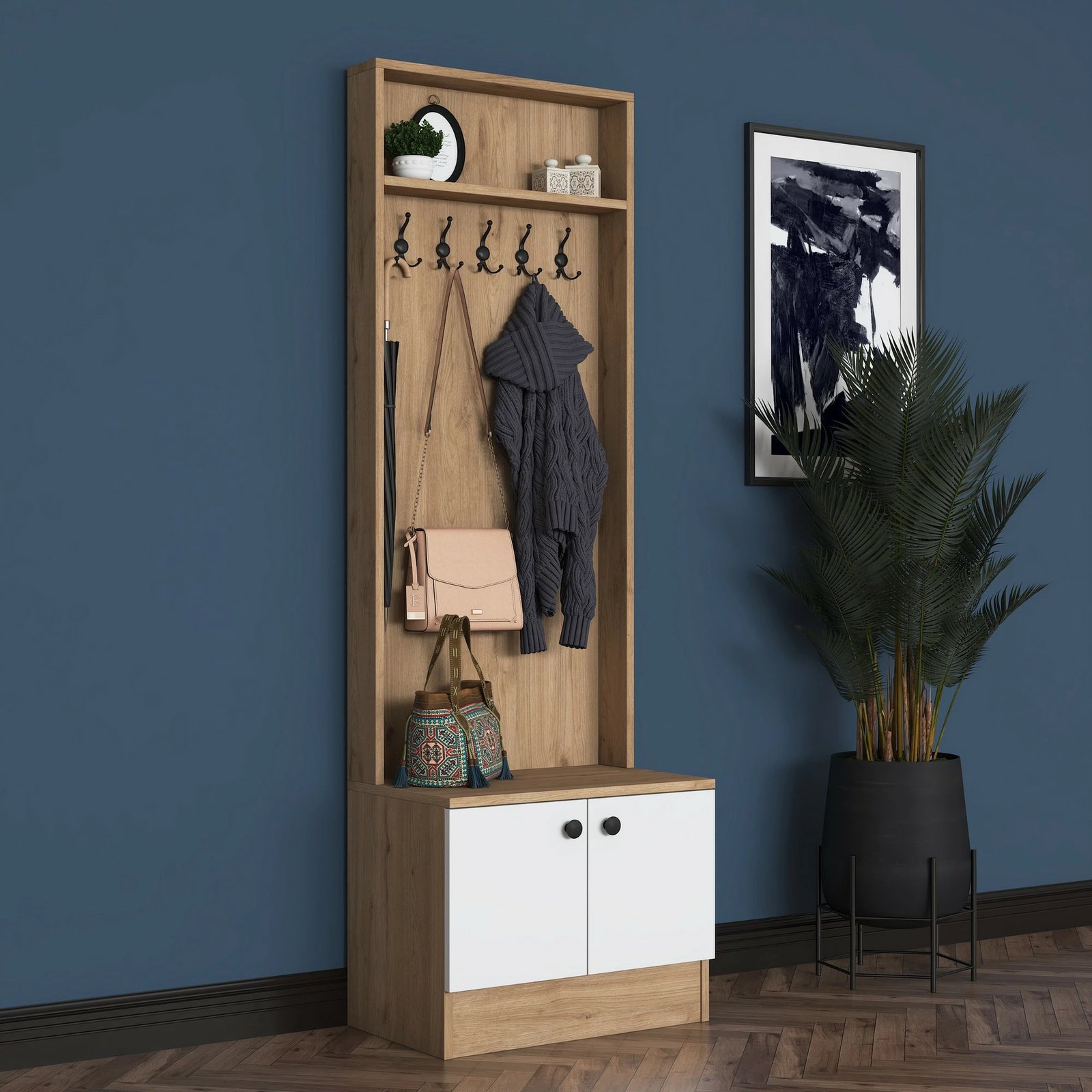 Stendë korridori, ngjyrë arre dhe e bardhë, Skye Decor, M16-2254