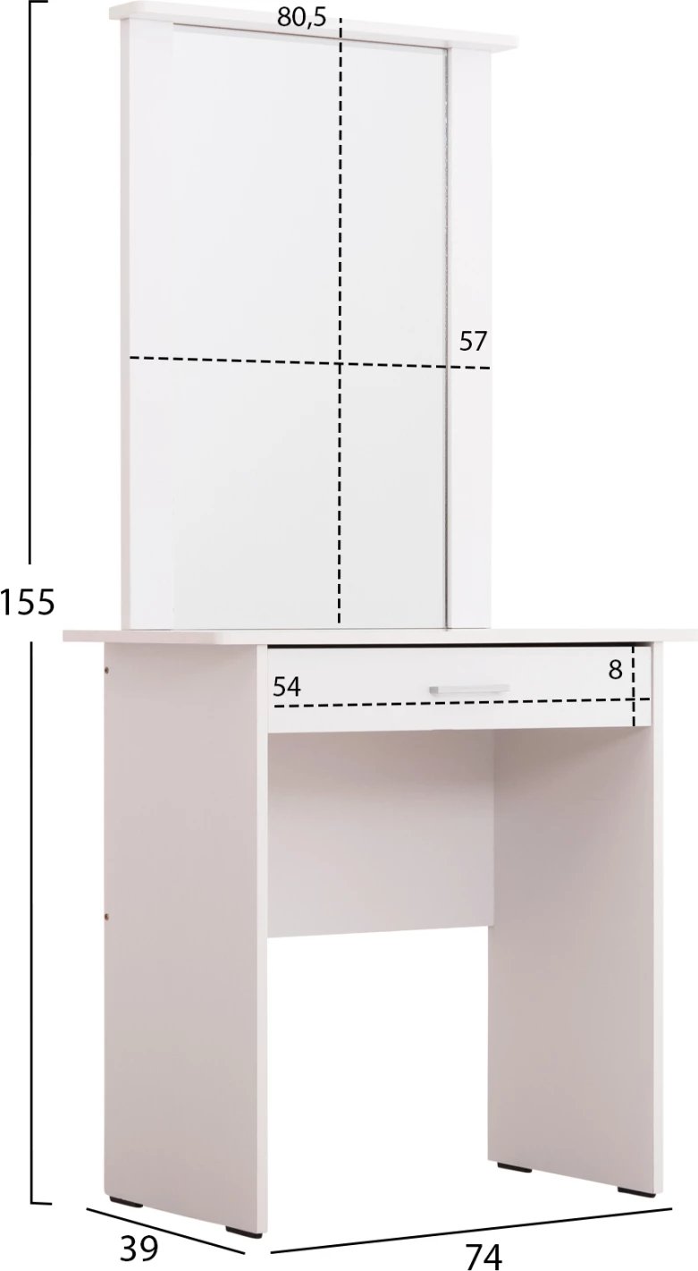 Set tavoline tualeti me pasqyrë dhe karrige CRYSTEL FH9938.01 melaminë e bardhë 74x39x155H cm.