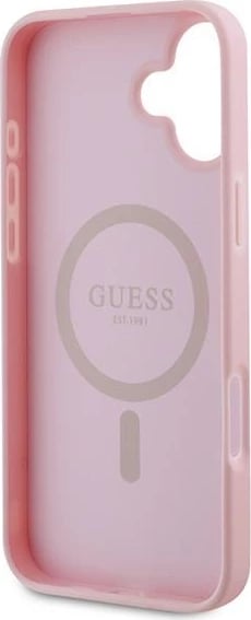 Mbështjellës Guess Grained Gold Ring MagSafe për iPhone 16 Plus, Rozë