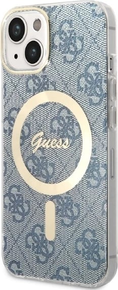 Set mbështjellës Guess GUBPP14SH4EACSB me karikues wireless për iPhone 14, 6.1", 4G Print, MagSafe, blu
