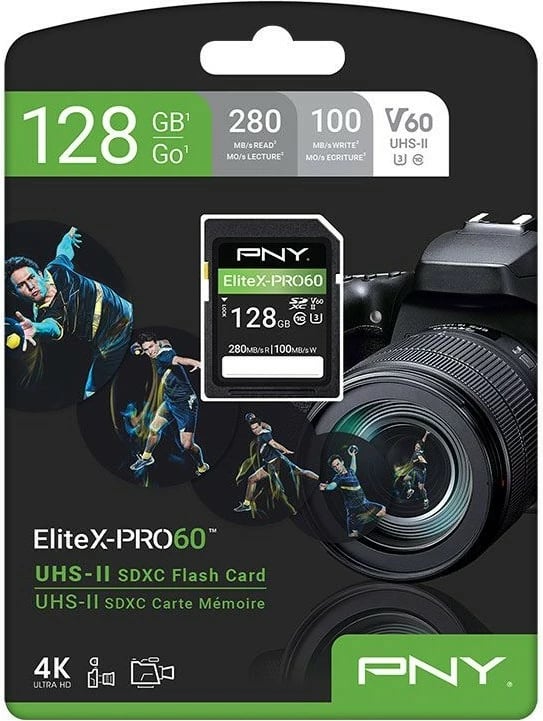 SD kartelë PNY EliteX-PRO60 128GB, Class 10, UHS-II, e zezë