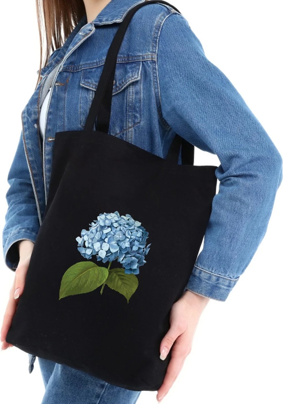 Qese tote Zoozie Bags, 1542, ngjyrë e zezë, pambuk, lule
