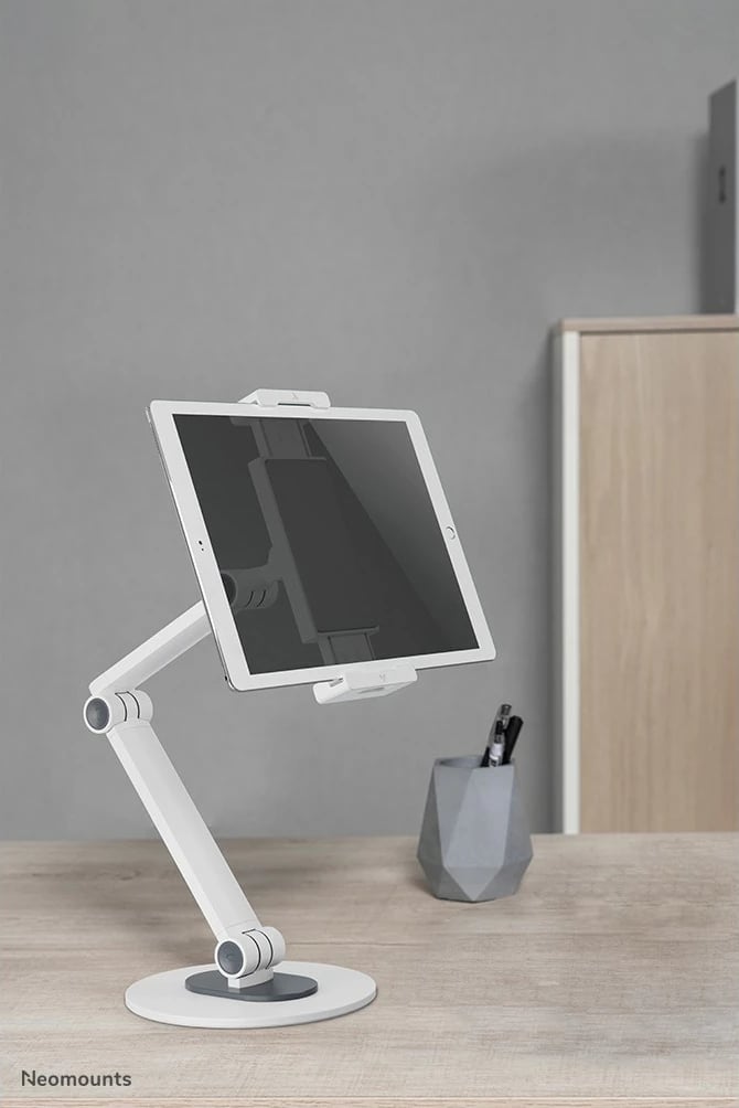Mbajtëse tavoline Neomounts DS15-550WH1, universal, për tabletë/celular, rrotullim 360°, e bardhë