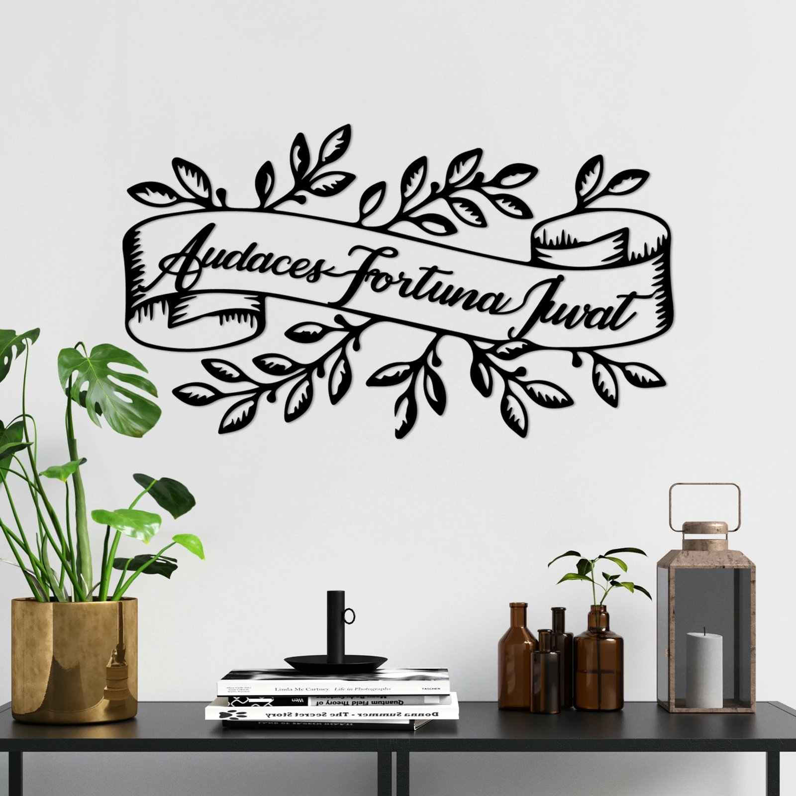 Aksesor dekorativ metalik për mur, Wallity Audaces Fortuna 2, ngjyrë e zezë, 55x32cm