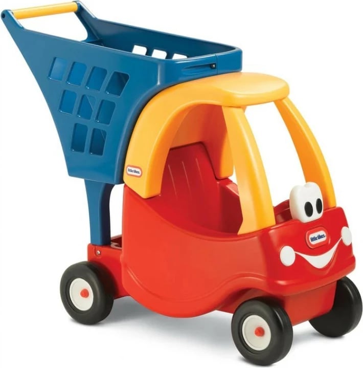Lodër me hipje karrocë blerjesh, Little Tikes Cozy Coupe 170294-PE13, 4 rrota, plastike, 18m+, blu/kuqe/verdhe