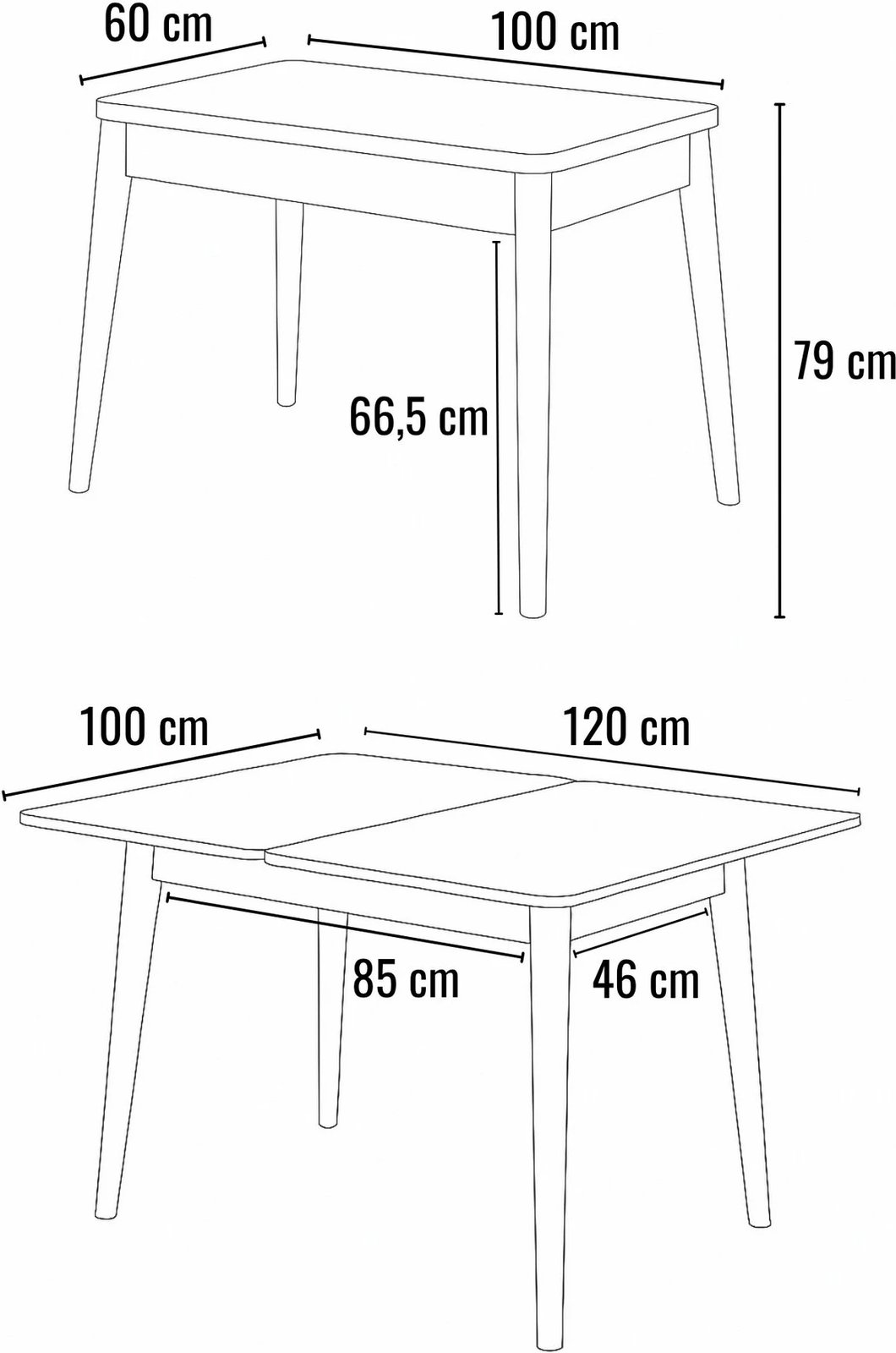Tavolinë ngrënieje zgjatëse Skye Decor, Dolunay - 1286, travertin & e zezë