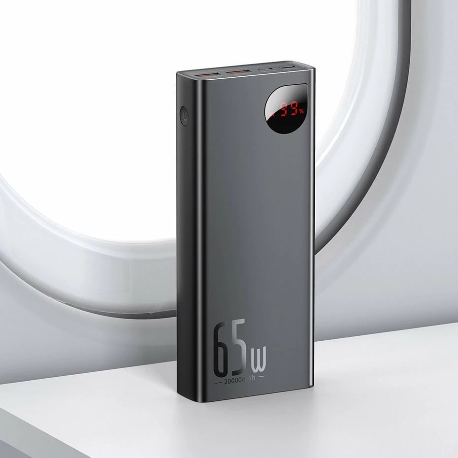 Powerbank Baseus Adaman PPIMDA-D01, 20000mAh, 65W, 2x USB-A, 1x USB-C, Ekran LCD, e zezë