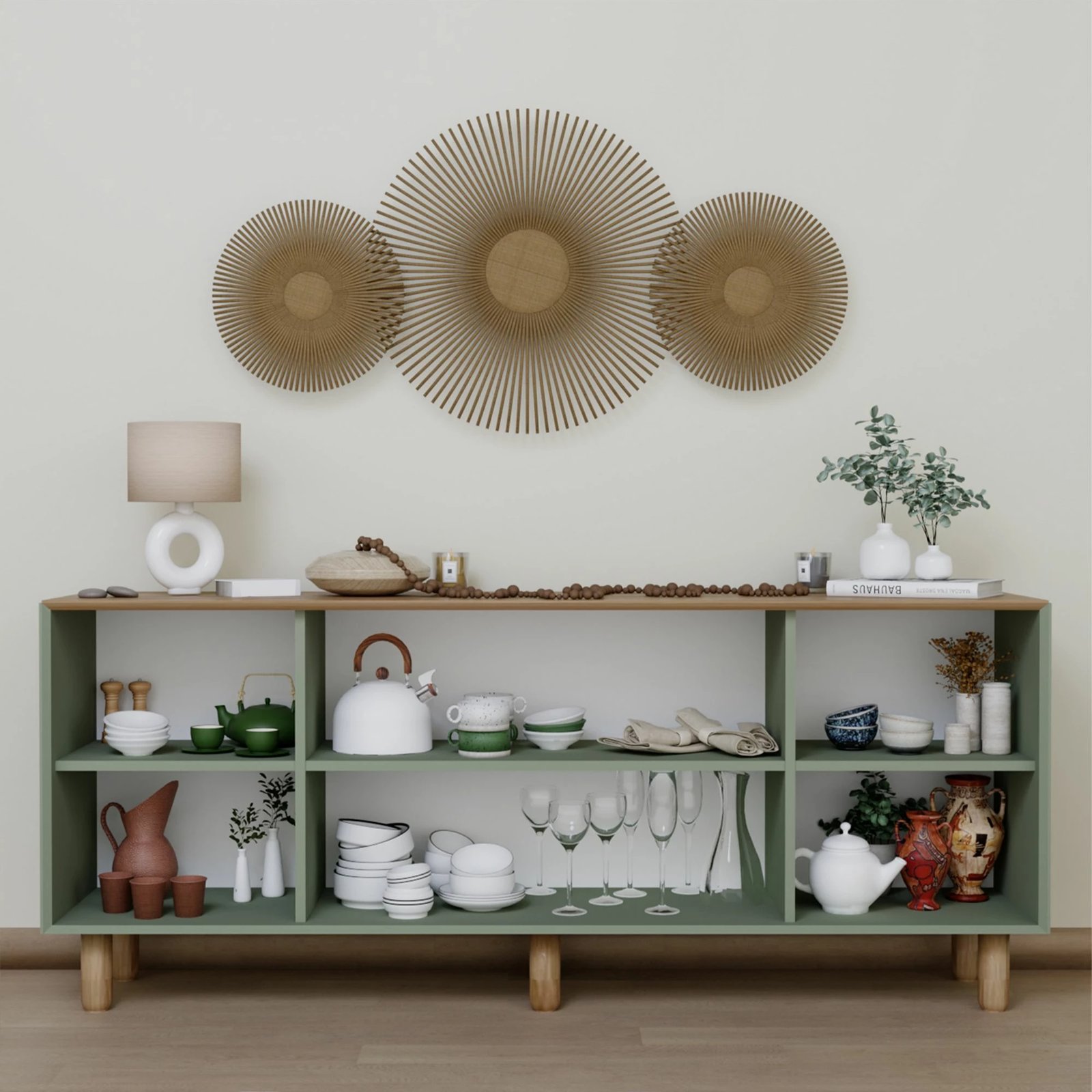 Konsolë bohemiane, ngjyrë e gjelbër, Skye Decor, 180x75x40 cm