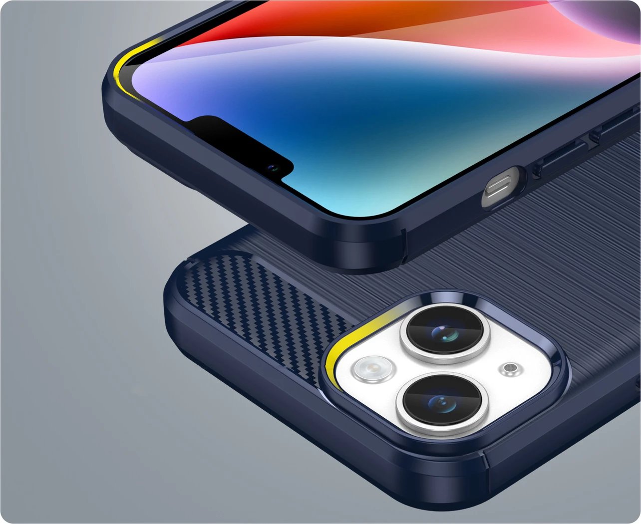 Mbështjellës Hurtel Carbon Case për iPhone 14, xhel fleksibël, blu