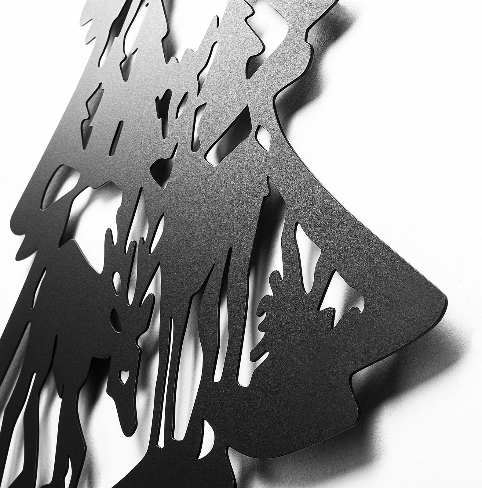 Aksesor dekorativ metalik për mur, formë bredhi, ngjyrë e zezë, XMASBLACK - 024