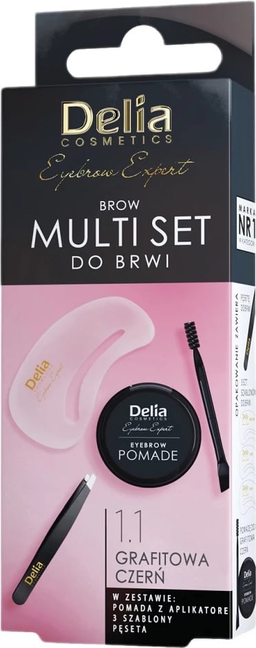Set për stilim të vetullave Delia Brow Multi Set për femra 1.1 Grafit e zezë, 5 copë