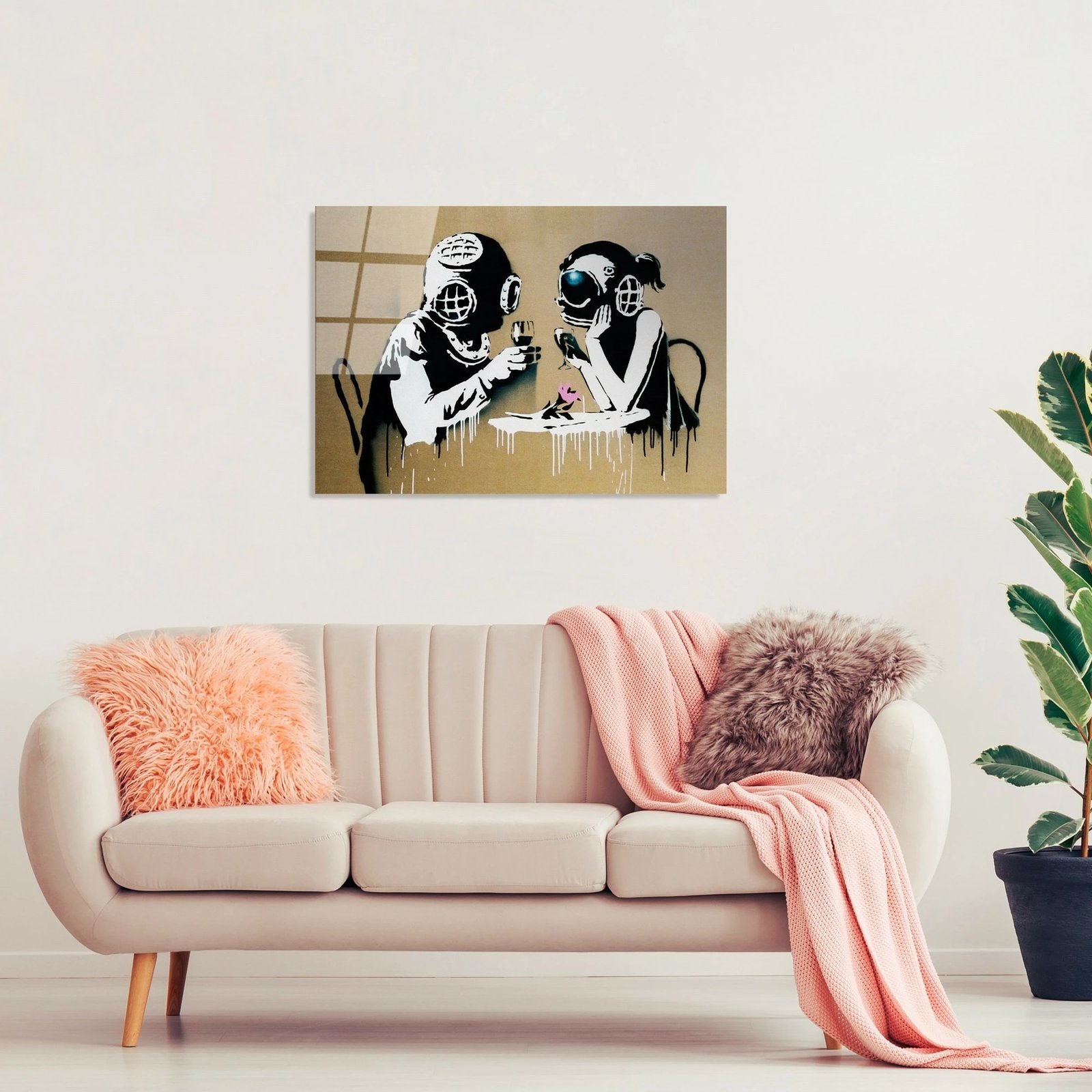 Pikturë dekorative prej xhami të temperuar, Banksy, shumëngjyrëshe, 45x65cm