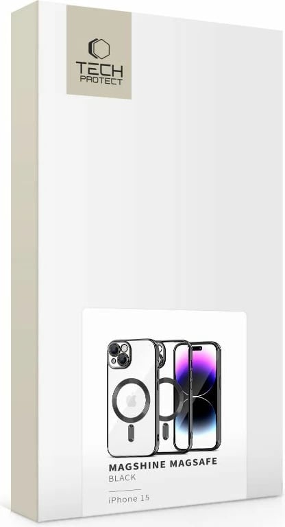 Mbështjellës Tech-Protect MagShine Line MagSafe për iPhone 15, i zi