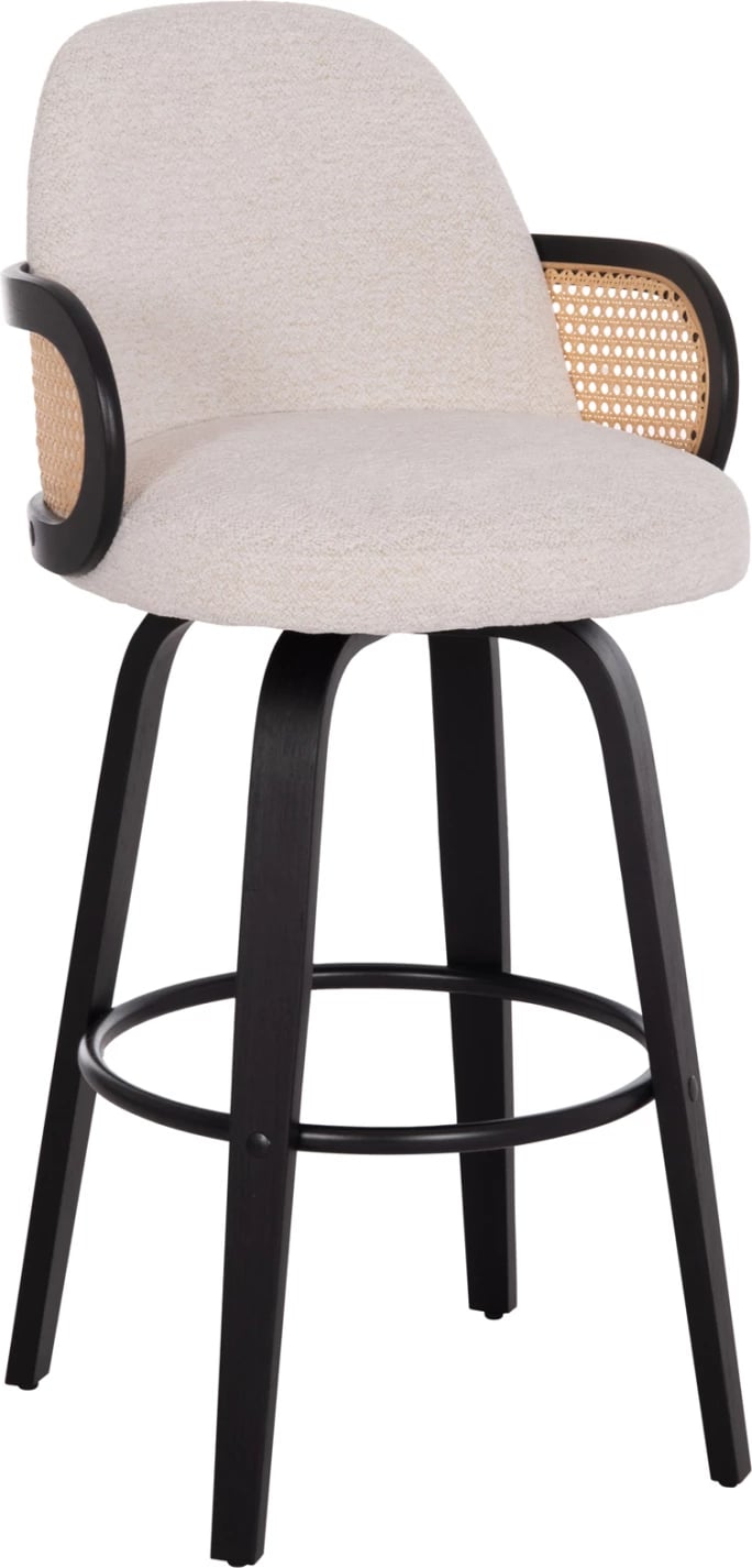 Karrige për bar rrotulluese BECKER, dru i zi, stof ecru, set prej 2 copë, 50x52x100cm