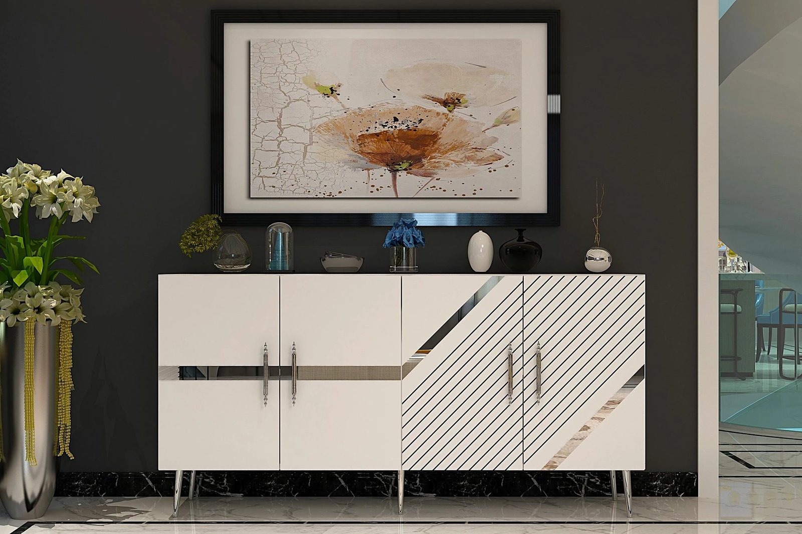 Konsol Skye Decor, Fuga KB150, e bardhë, argjend