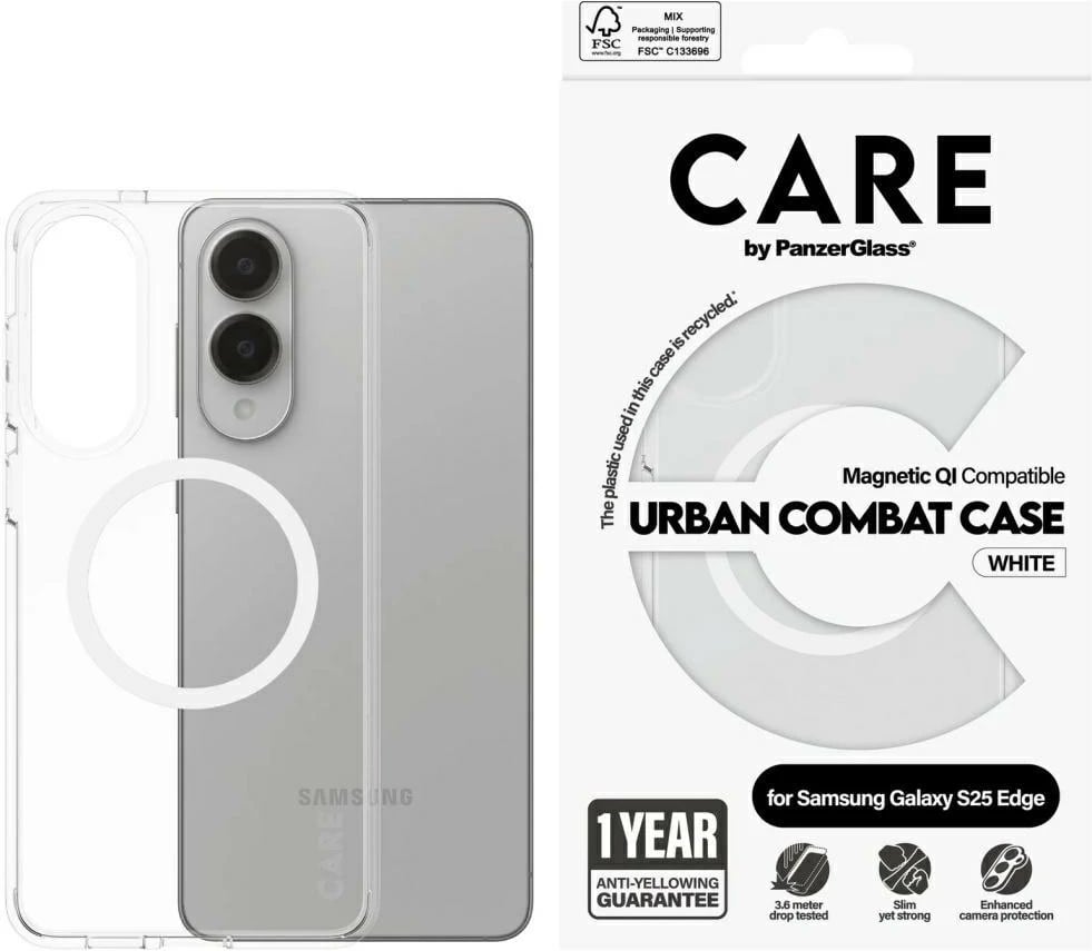 Mbështjellës PanzerGlass CARE Urban Combat për Samsung Galaxy S25 Edge, Transparent