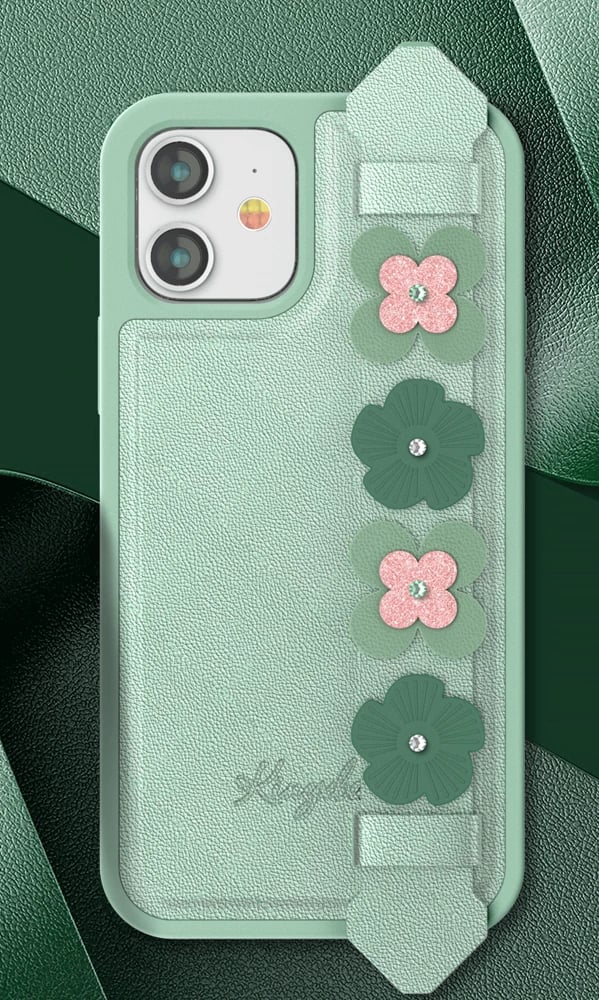 Mbështjellës Kingxbar Sweet Series për iPhone 12 / iPhone 12 Pro, Swarovski, me rrip, Jeshil