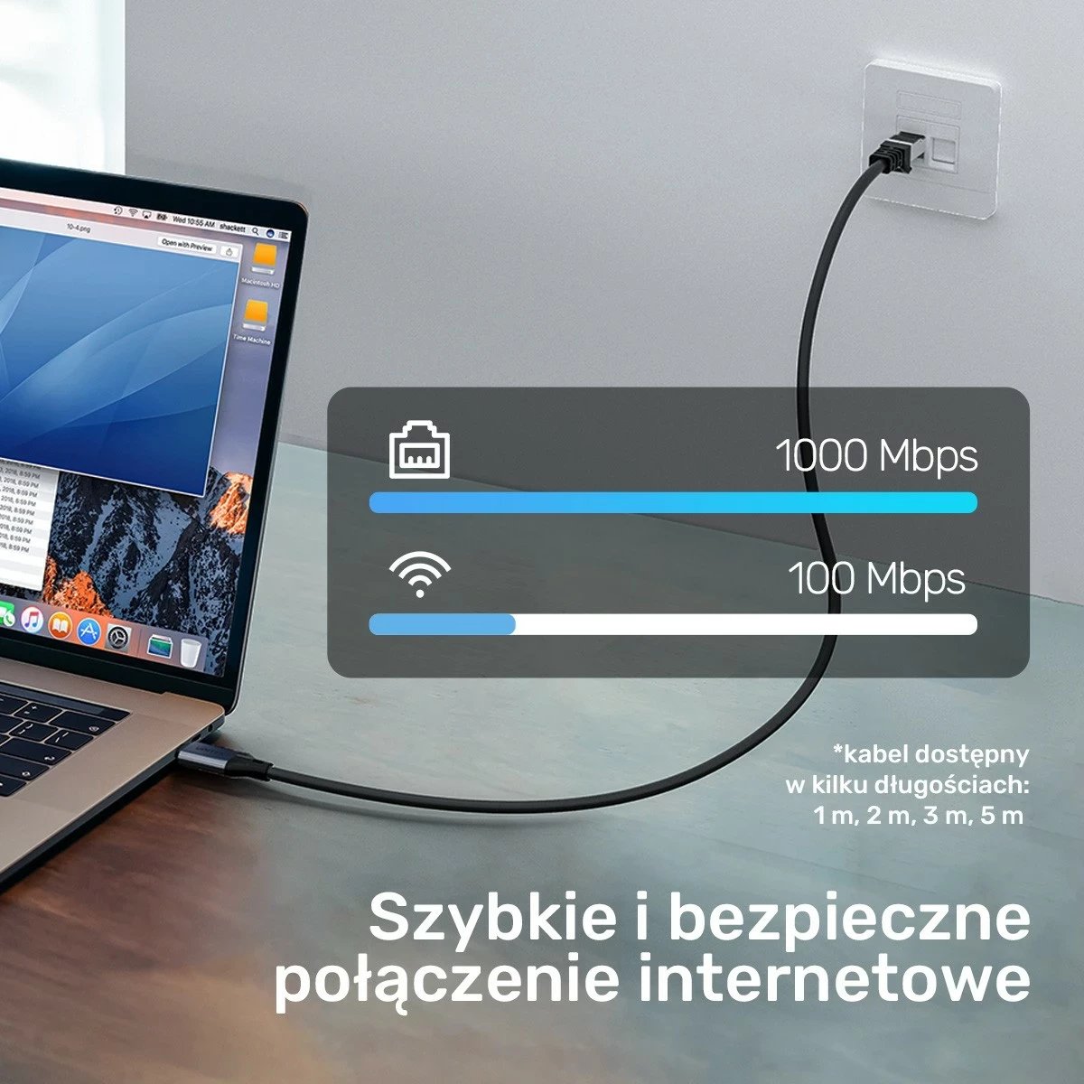 Kabëll Ethernet Unitek USB C RJ-45 LAN, 1m, zi-argjendtë